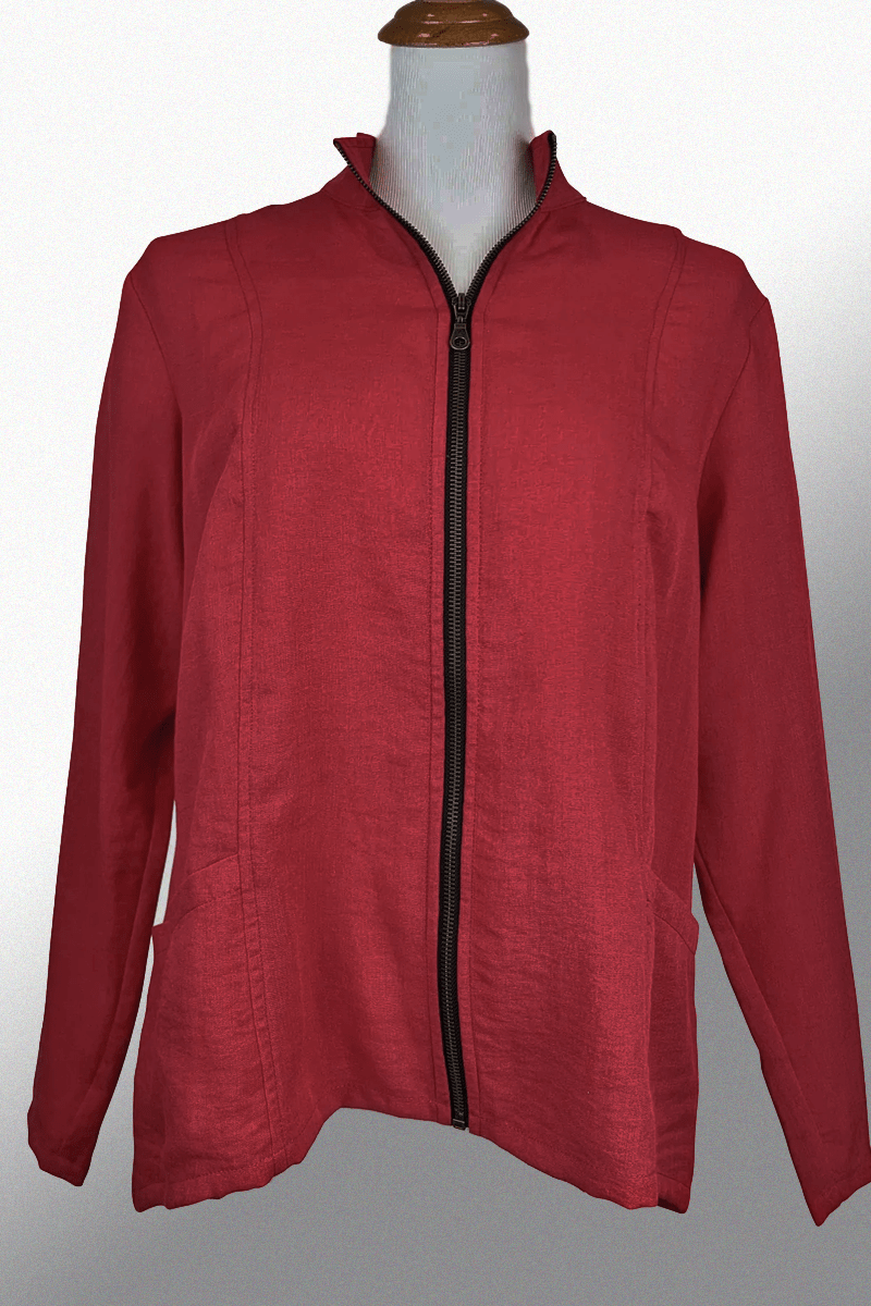 Fridaze Women's Long Sleeve Top Deep Red / XS Ruched Zip Jacket
