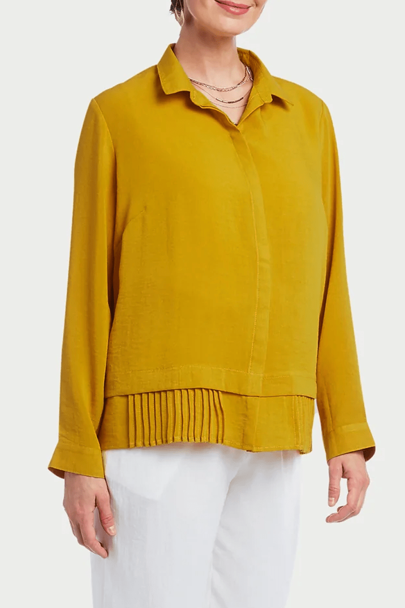 Fridaze Women's Long Sleeve Top Pleated Bottom Shirt or Jacket