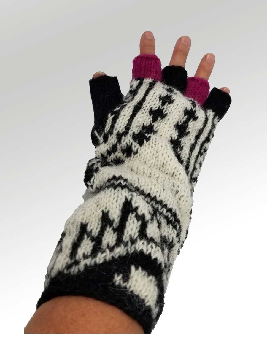 Icelandic Design mittens Black White / one size Fingerless Mittens - Taylor