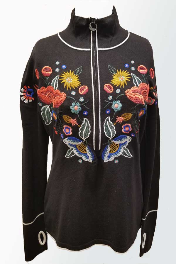 Icelandic Design Women's Sweater Black / M Icelandic Design Sweater Half Zip - Flora