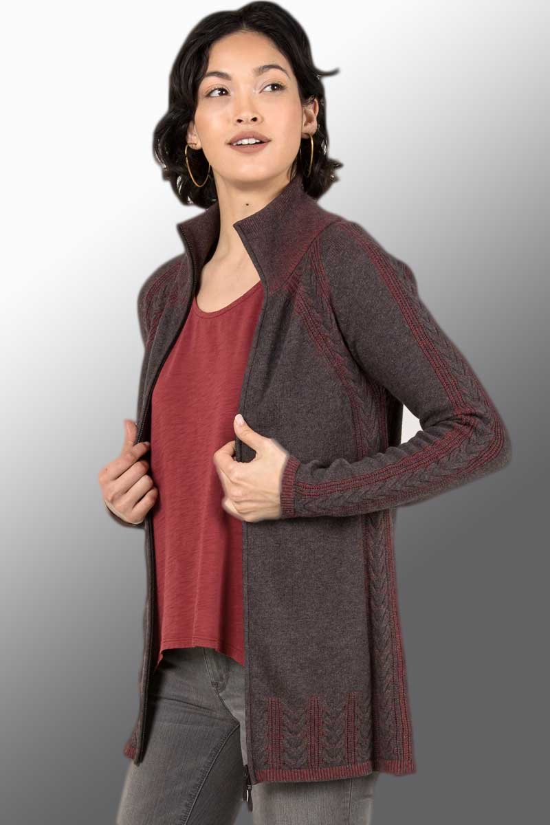 Indigenous Women&#39;s Sweater Organic Cardigan - Cable Zip Style