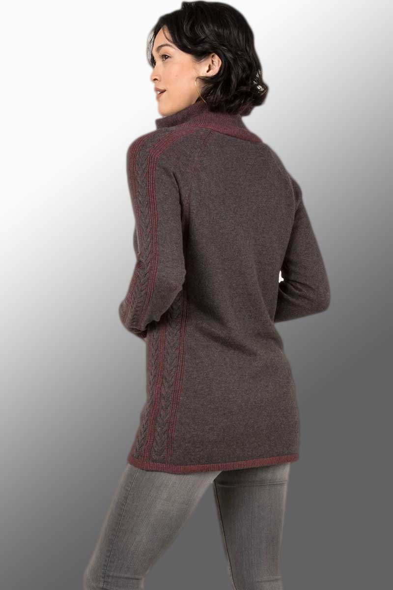 Indigenous Women's Sweater Charcoal/Cherry / L Organic Cardigan - Cable Zip Style