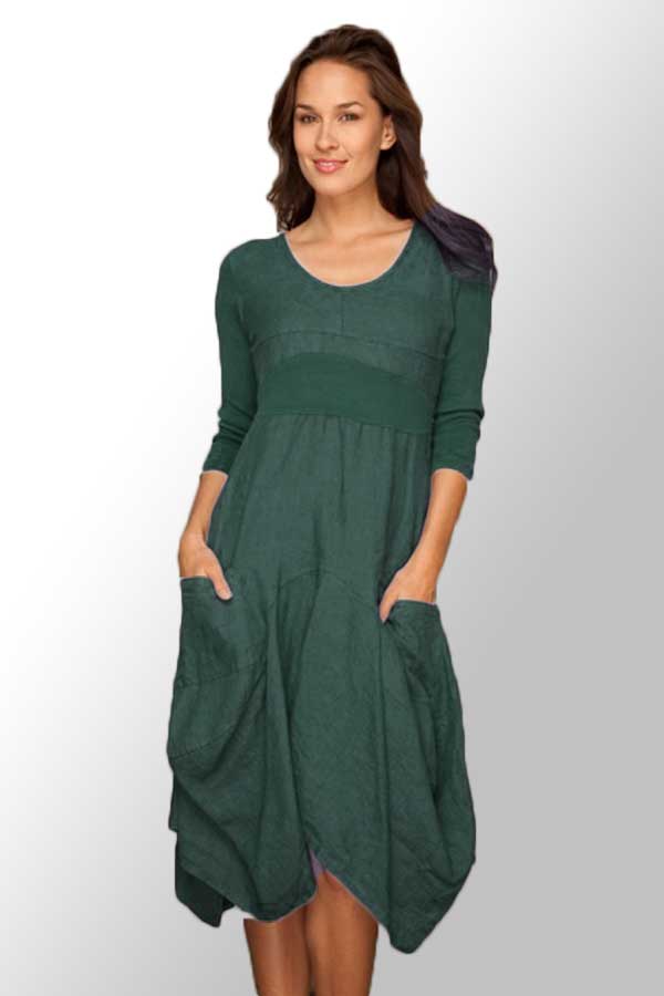Flax Button Down Dress Linen Tencel w/ Pockets Green *Stains* Women's Large