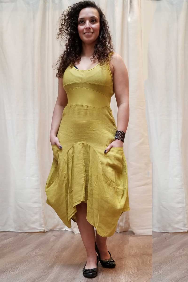 Inizio Women&#39;s Dress Mustard / S Italian Linen Dress by Inizio - Magic sleeveless