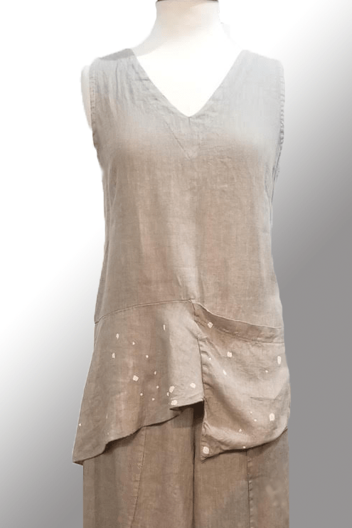 Inizio Women&#39;s Sleeveless Top Grey dots / XL Linen V-neck Top by Inizio - Dots (XL only)