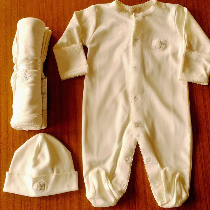 Baby Organic Cotton Footie with Mittens - Lamb - Natural Clothing Company