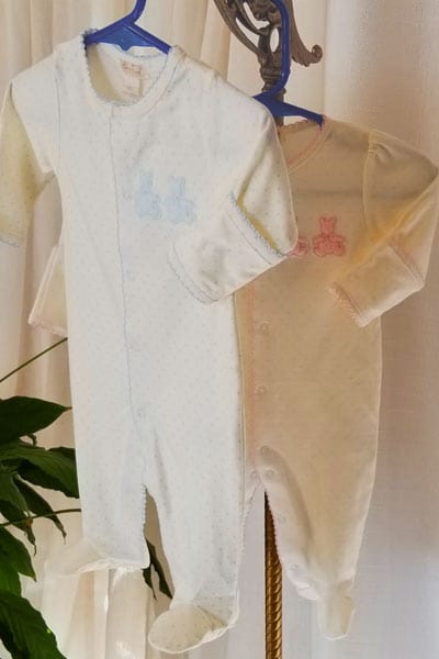 Baby Organic Cotton Footie - Two Bears and dots print - Natural Clothing Company