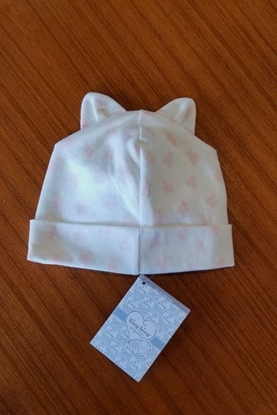 Kissy Kissy layette Natural &amp; Pink / NB Baby Organic Cotton Hat with Ears - Mini Bear Print