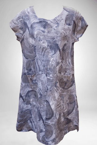 Lands Downunder Italy Linen Dress Sz M Short Sleeve Solid Gray Pockets  Lagenlook
