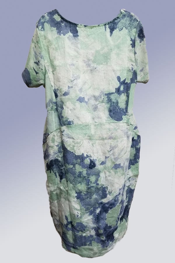 Lands Downunder Women&#39;s Dress Italian Linen Dress Short Sleeve - Watercolor