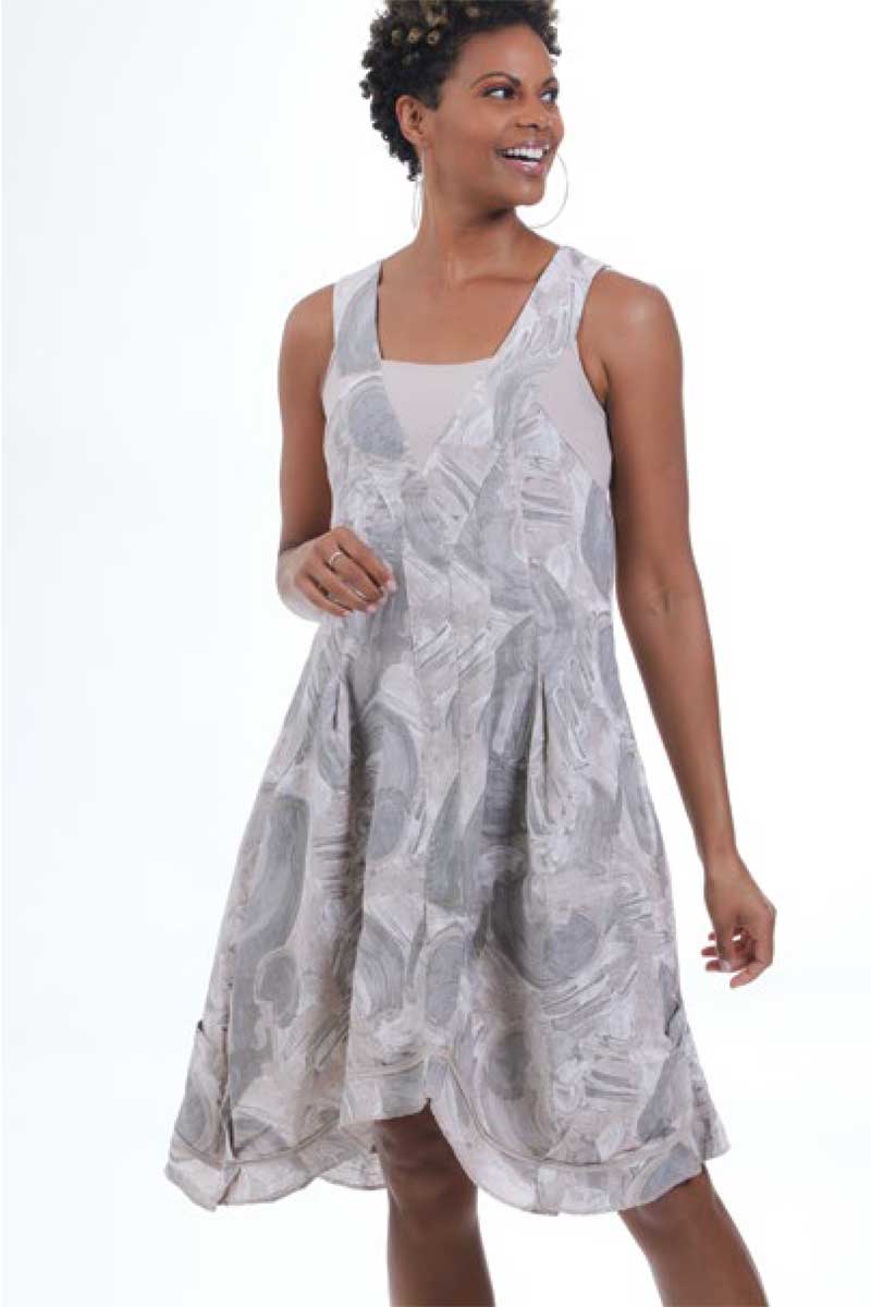 Women's Italian Style Linen Sleeveless Flare Dress with Belt