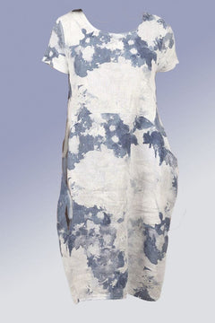 Italian Linen Dress Short Sleeve - Watercolor