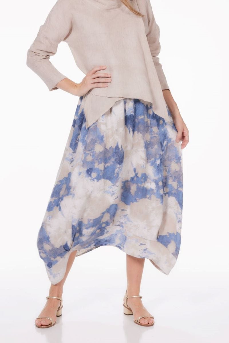 Lands Downunder Women&#39;s Skirt Italian Linen Skirt - Watercolor