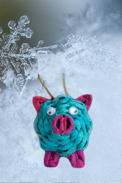 Marquet Gift Teal Recycled Paper Ornament - Pig