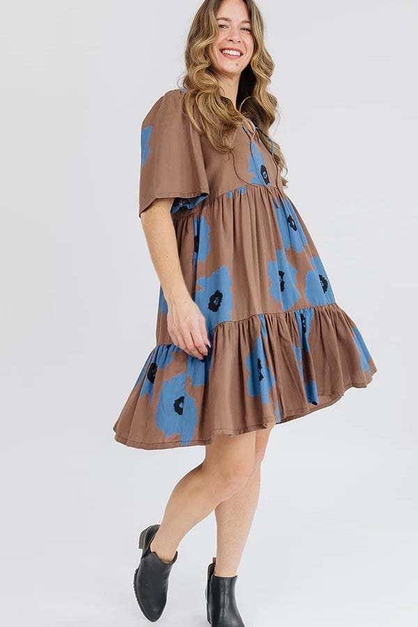 Mata Traders Women's Dress Dark Oak / S Tiered Dress Adelaide - tencel