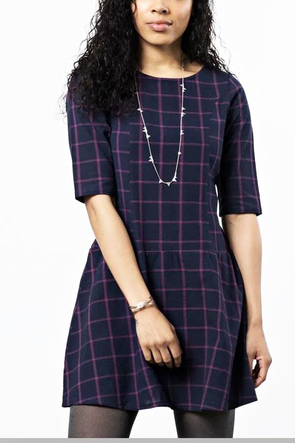 Mata Traders Women's Dress Purple check / S Woven Cotton Dress  - half sleeve