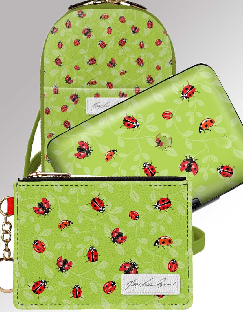 Monarque bag Set of Crossbody Vegan Purse, Wallets with RFID protection - Ladybugs
