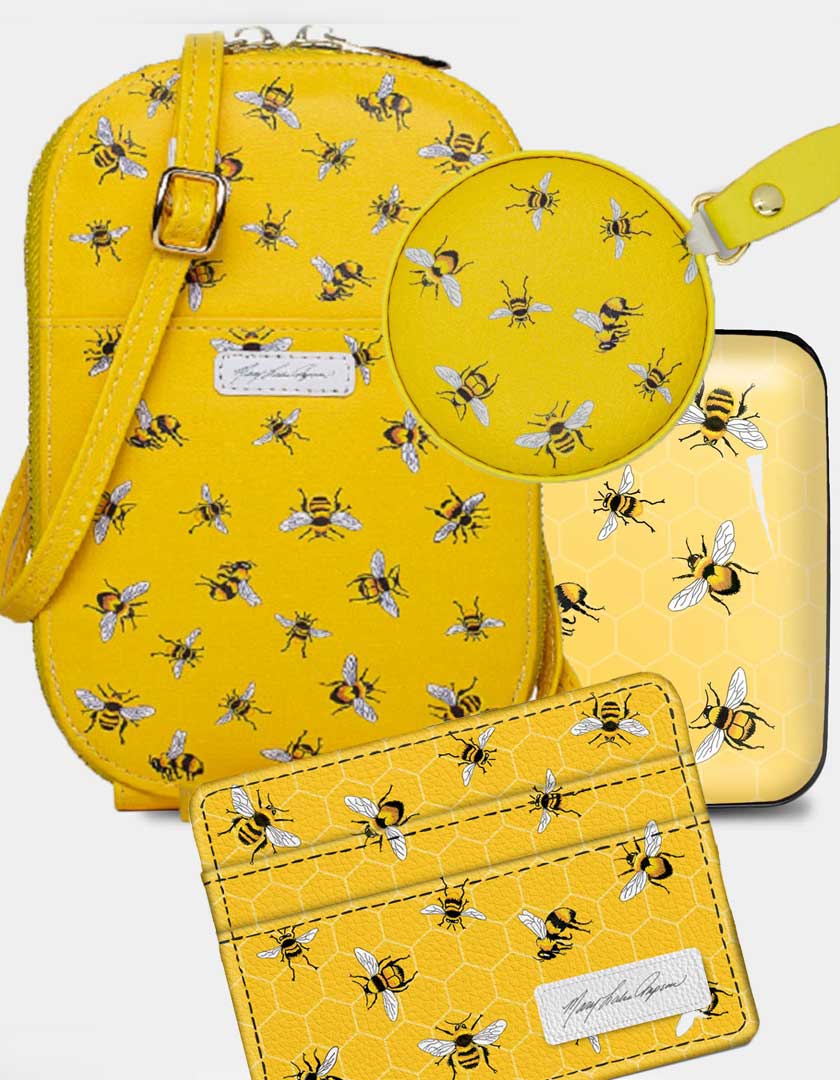Monarque bag Set of Crossbody Vegan Purse, Wallets with RFID protection - Spring Bees