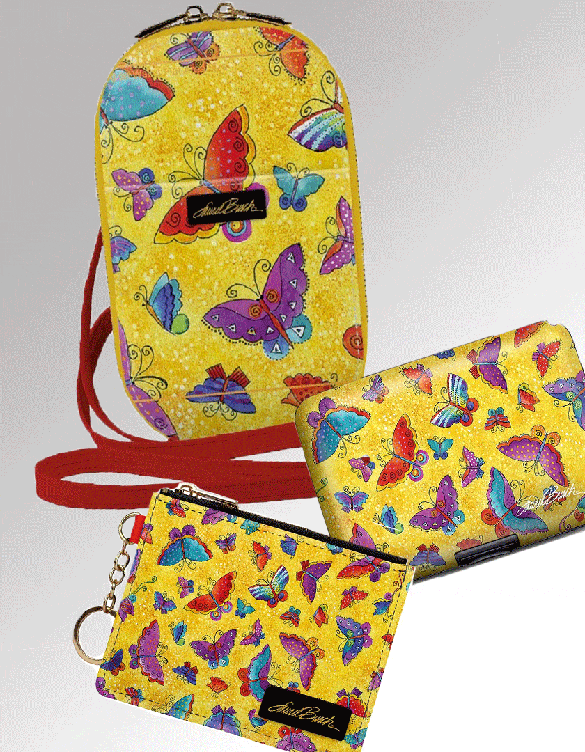 Monarque bag Set of Vegan Purse, Wallets with RFID protection - Spring Butterflies