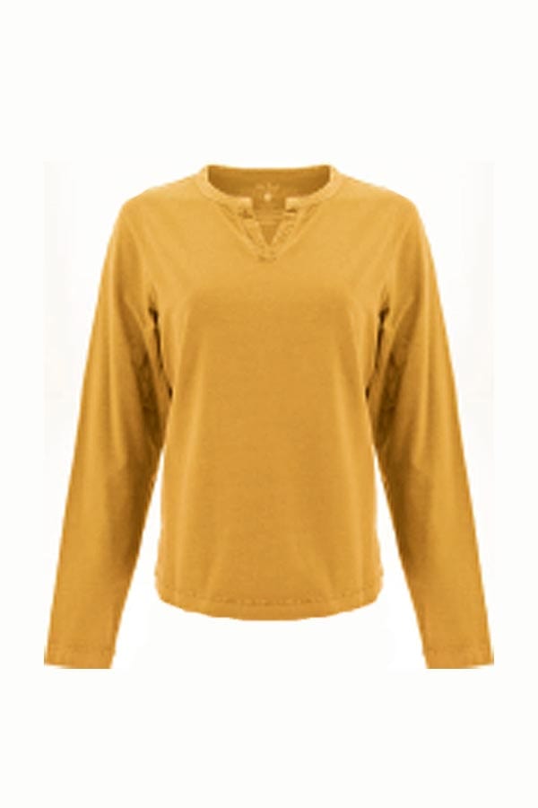 Old Ranch Women&#39;s Long Sleeve Top Mineral Yellow / S Women&#39;s Cotton Top Split Neck - Bryce