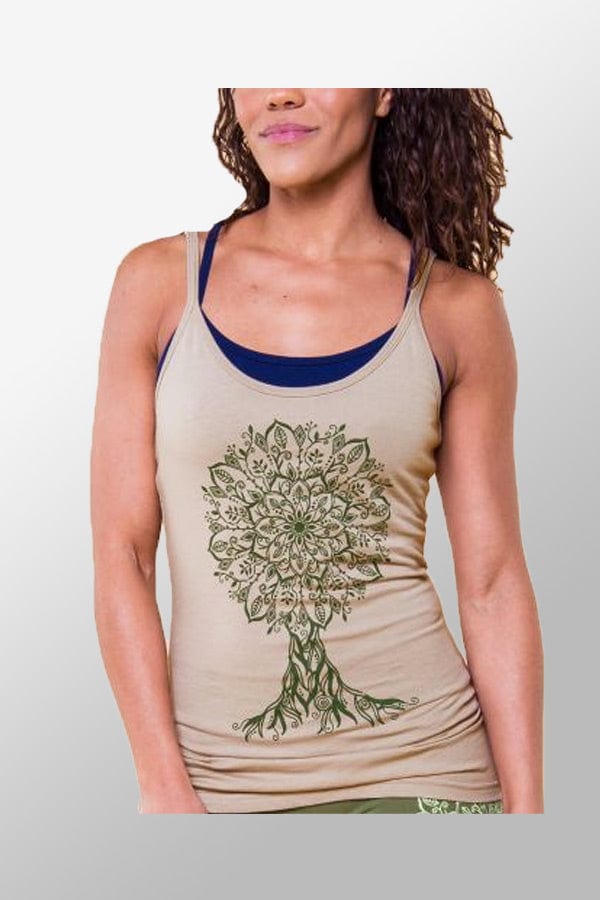 Soul Flower Organic Cami beige-green / XXL Organic Cotton Cami - Mandala Tree