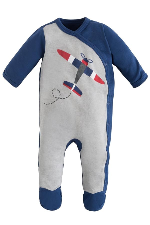 Organic Cotton Side Snap Footie - Airplane - Natural Clothing Company