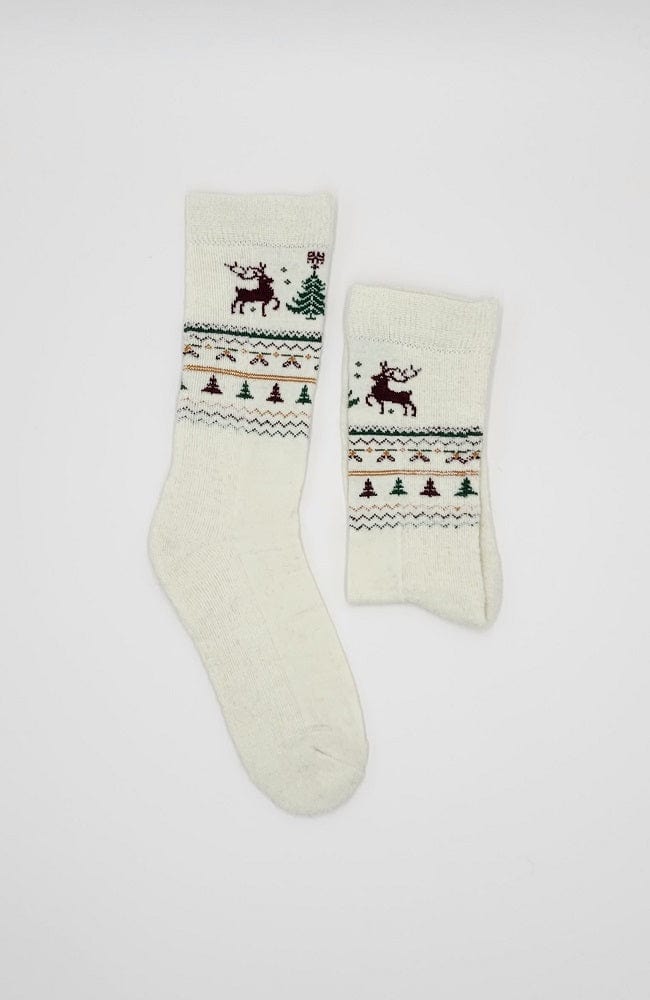 Wuaman Unisex Socks White / M Alpaca Socks - Reindeer