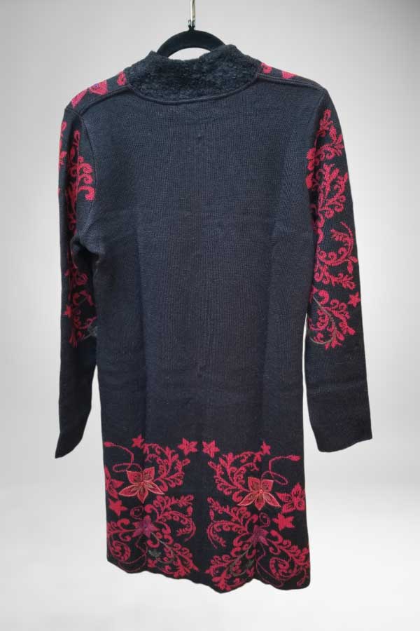 Wuaman Women&#39;s Sweater Alpaca Blend Coat with Embroidery - Zipped
