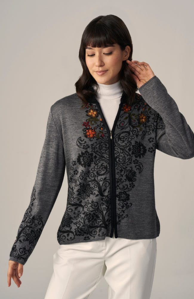 Wuaman Women's Sweater Grey / M Alpaca Blend Cardigan - Zipped cg12
