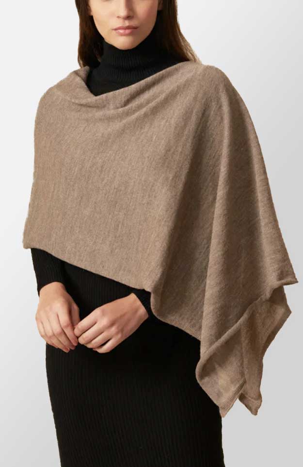 Wuaman Women's Shawl Taupe / one size Alpaca Blend Light Poncho (dress topper)